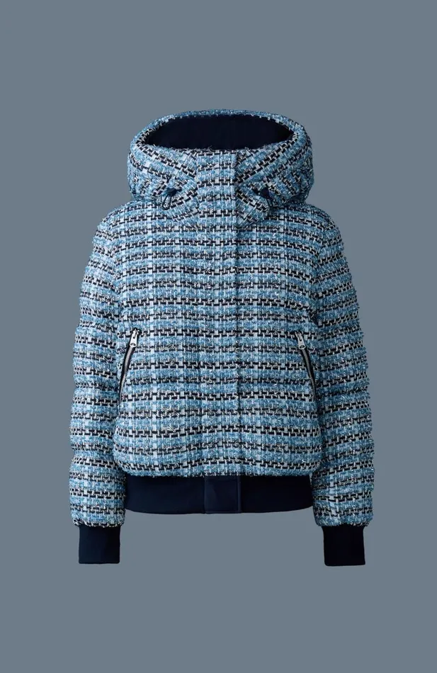Downs and Jackets Women Mackage SHIRLEYTW Mix Media Tweed Quilted Down Jacket Sky Blue Multi Downs and Jackets Women Mackage SHIRLEYTW Mix Media Tweed Quilted Down Jacket Sky Blue Multi