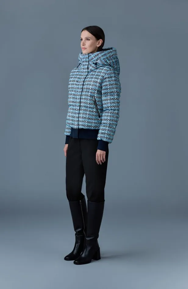 Downs and Jackets Women Mackage SHIRLEYTW Mix Media Tweed Quilted Down Jacket Sky Blue Multi Downs and Jackets Women Mackage SHIRLEYTW Mix Media Tweed Quilted Down Jacket Sky Blue Multi