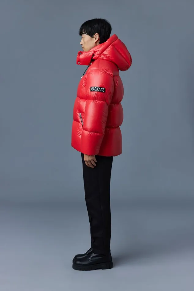 Downs and Parkas Men Mackage KENTZ Lustrous Down Jacket With Hood Sapphire