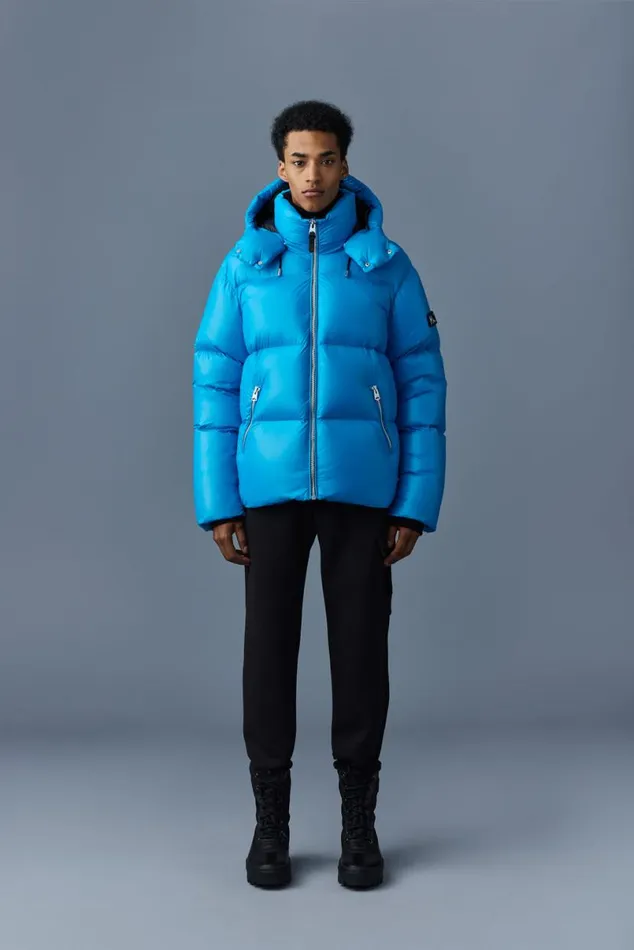 Downs and Parkas Men Mackage KENTZ Lustrous Down Jacket With Hood Sapphire