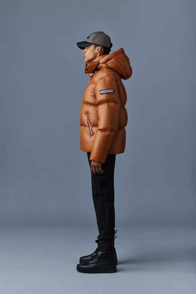 Downs and Parkas Men Mackage KENTZ Lustrous Down Jacket With Hood Sapphire