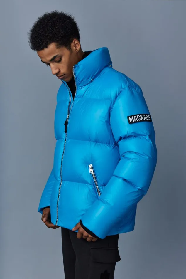 Downs and Parkas Men Mackage KENTZ Lustrous Down Jacket With Hood Sapphire