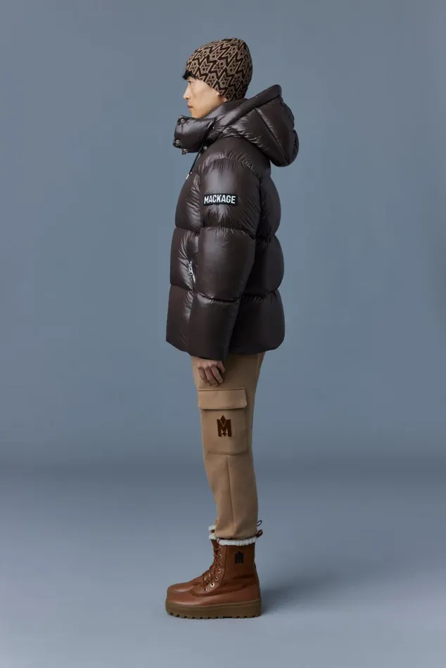 Downs and Parkas Men Mackage KENTZ Lustrous Down Jacket With Hood Sapphire