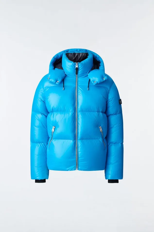 Downs and Parkas Men Mackage KENTZ Lustrous Down Jacket With Hood Sapphire