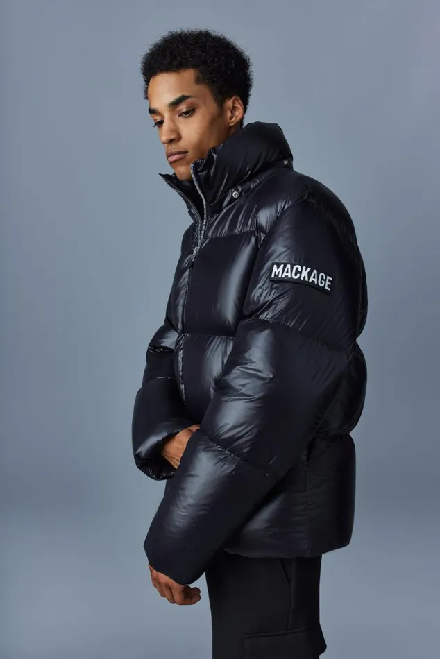 Downs and Parkas Men Mackage KENTZ Lustrous Down Jacket With Hood Sapphire
