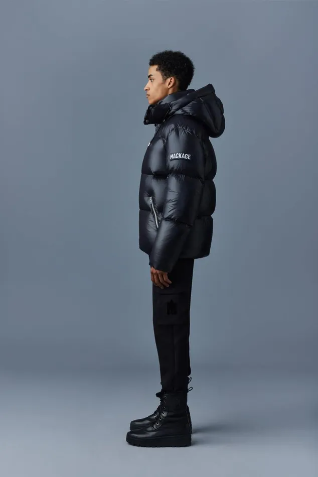 Downs and Parkas Men Mackage KENTZ Lustrous Down Jacket With Hood Sapphire