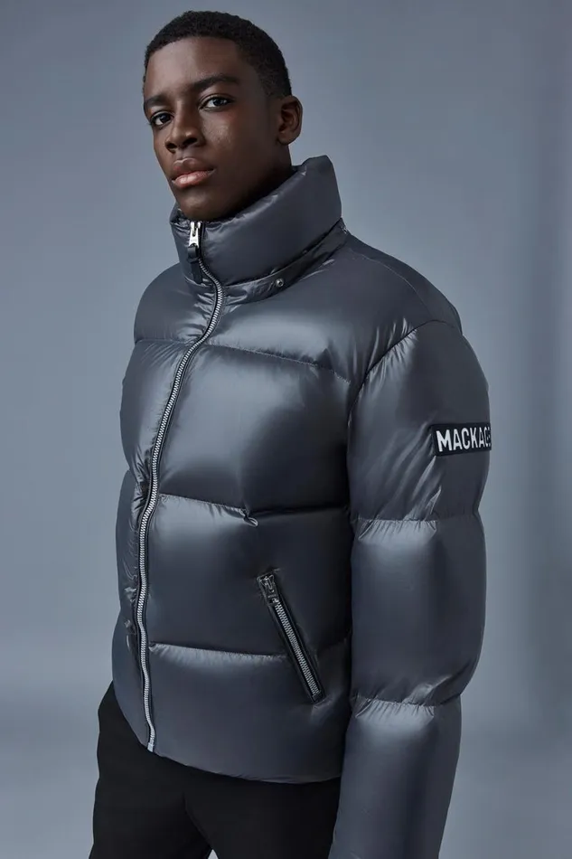 Downs and Parkas Men Mackage KENTZ Lustrous Down Jacket With Hood Sapphire