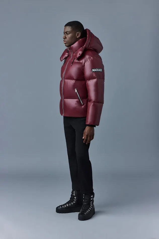 Downs and Parkas Men Mackage KENTZ Lustrous Down Jacket With Hood Sapphire