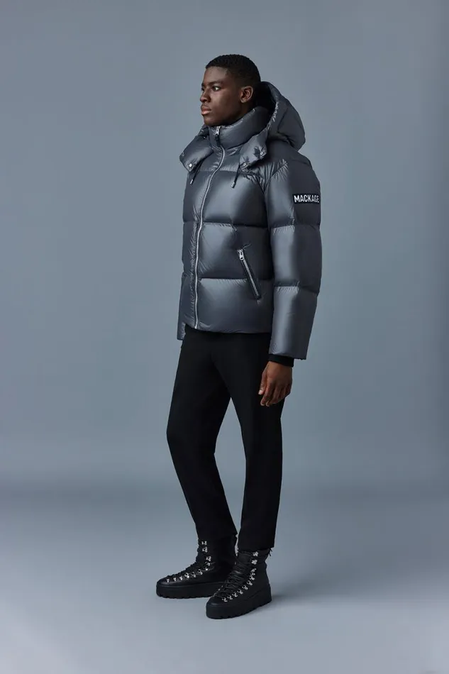 Downs and Parkas Men Mackage KENTZ Lustrous Down Jacket With Hood Sapphire
