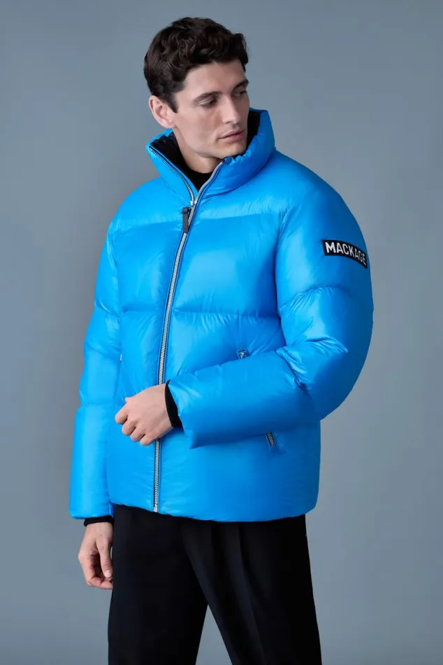 Downs and Parkas Men Mackage KENTZ Lustrous Down Jacket With Hood Sapphire