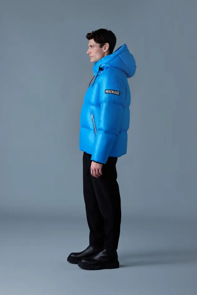Downs and Parkas Men Mackage KENTZ Lustrous Down Jacket With Hood Sapphire