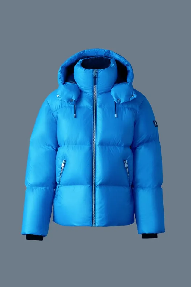 Downs and Parkas Men Mackage KENTZ Lustrous Down Jacket With Hood Sapphire