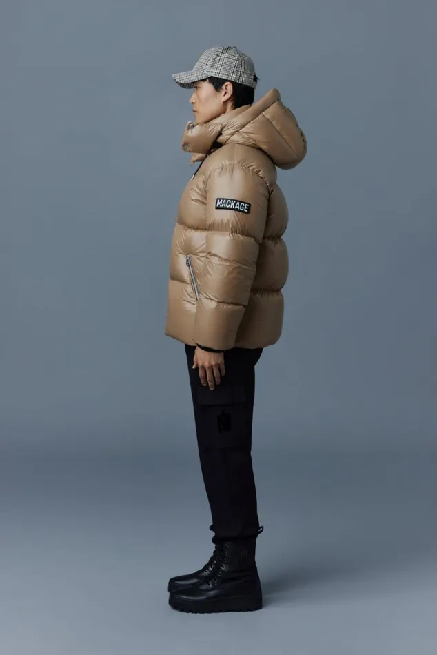 Downs and Parkas Men Mackage KENTZ Lustrous Down Jacket With Hood Sapphire