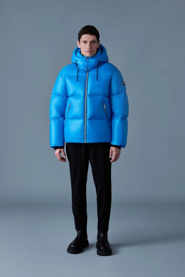 Downs and Parkas Men Mackage KENTZ Lustrous Down Jacket With Hood Sapphire
