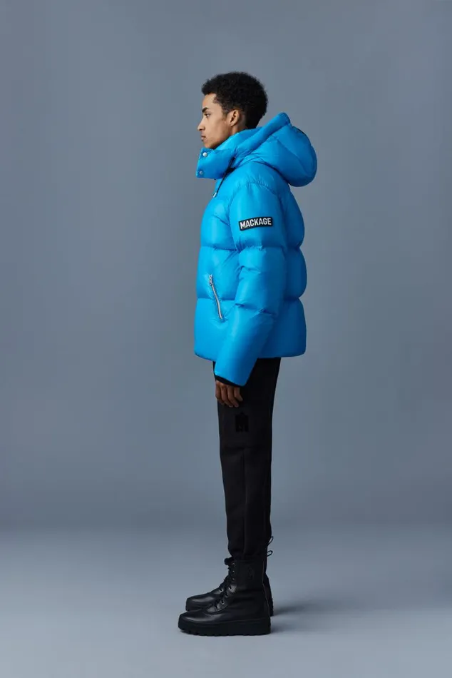 Downs and Parkas Men Mackage KENTZ Lustrous Down Jacket With Hood Sapphire
