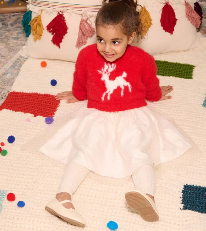 Dresses Girls Hatley Girls Holiday Deer Mix Media Dress