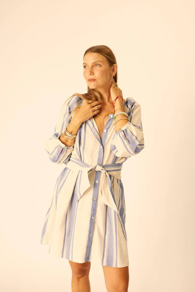 Dresses Shop Natalie Martin ALEX SHORT DRESS French Stripe Blue