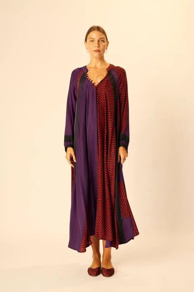 Dresses Shop Natalie Martin FIORE MAXI Block Zigzag Aubergine