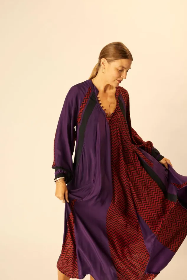 Dresses Shop Natalie Martin FIORE MAXI Block Zigzag Aubergine