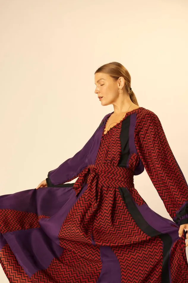 Dresses Shop Natalie Martin FIORE MAXI Block Zigzag Aubergine