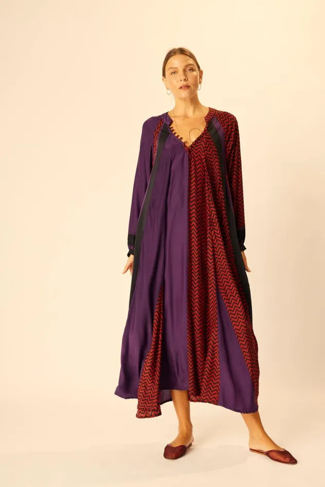 Dresses Shop Natalie Martin FIORE MAXI Block Zigzag Aubergine