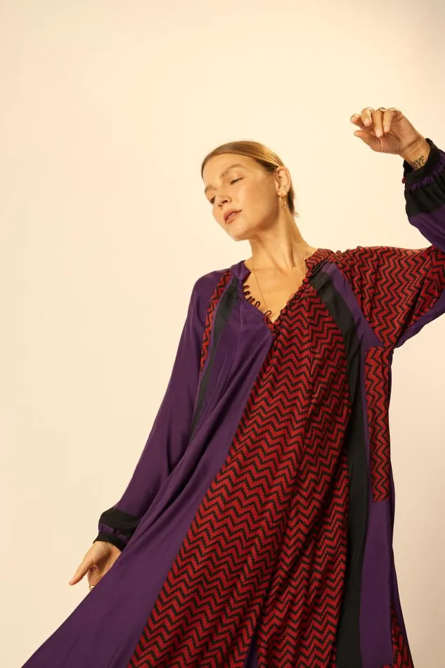 Dresses Shop Natalie Martin FIORE MAXI Block Zigzag Aubergine