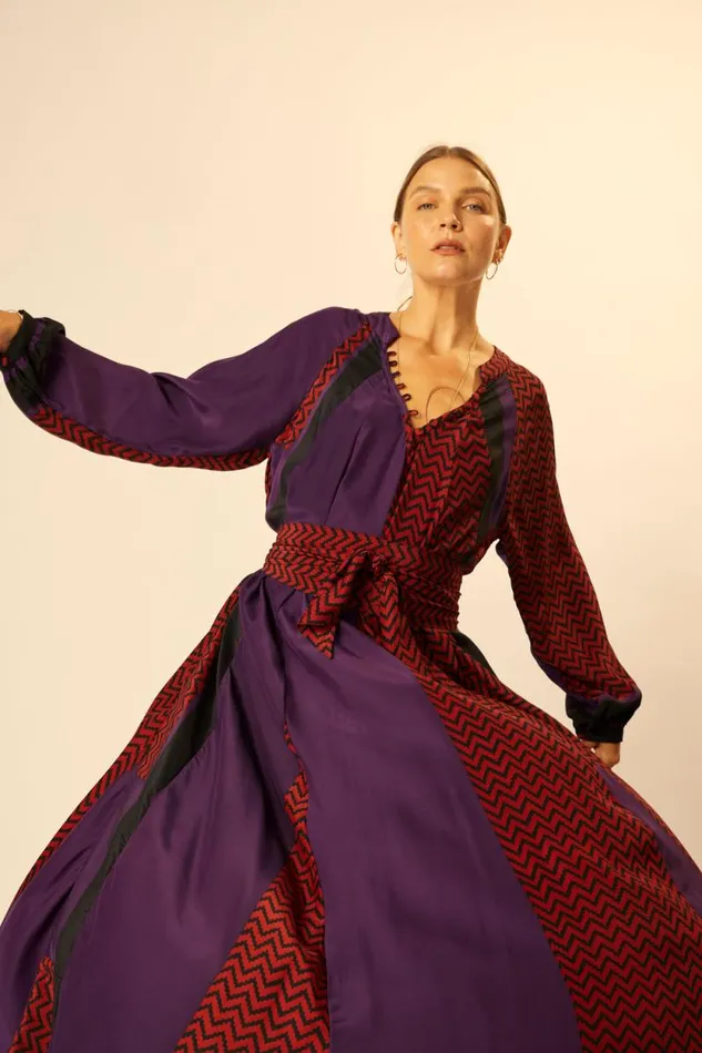 Dresses Shop Natalie Martin FIORE MAXI Block Zigzag Aubergine