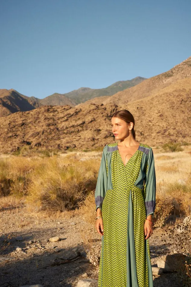 Dresses Shop Natalie Martin KATE LONG SLEEVE MAXI Block Zigzag Lime