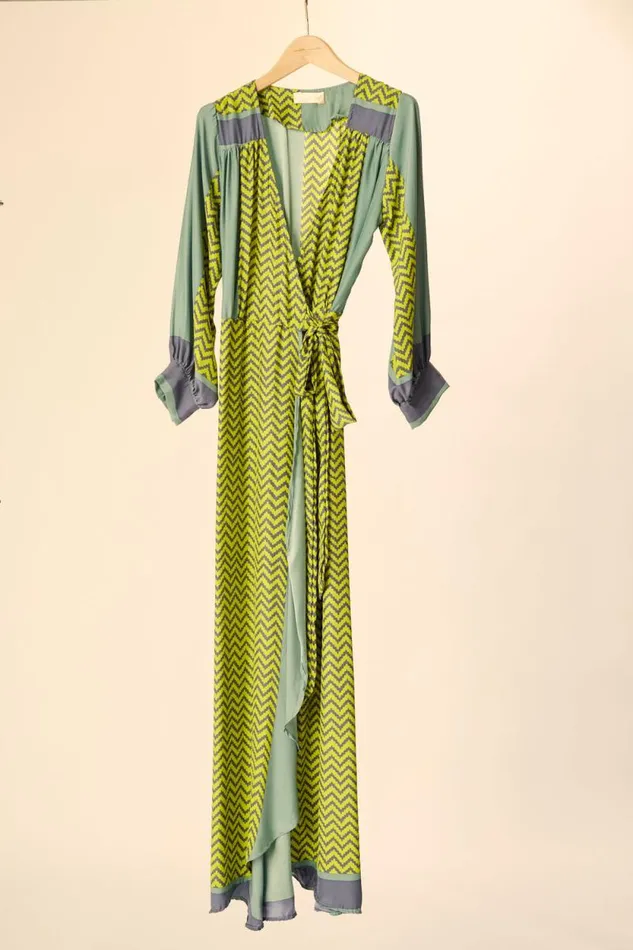 Dresses Shop Natalie Martin KATE LONG SLEEVE MAXI Block Zigzag Lime