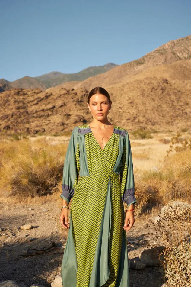 Dresses Shop Natalie Martin KATE LONG SLEEVE MAXI Block Zigzag Lime