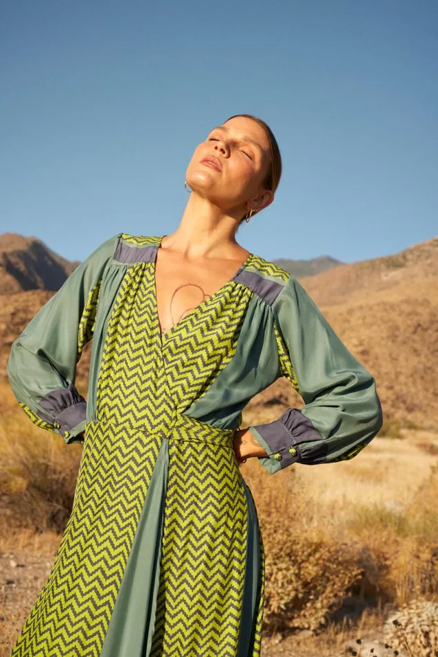 Dresses Shop Natalie Martin KATE LONG SLEEVE MAXI Block Zigzag Lime