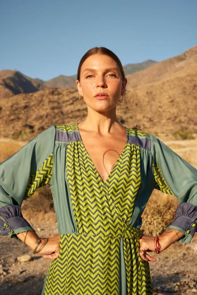 Dresses Shop Natalie Martin KATE LONG SLEEVE MAXI Block Zigzag Lime