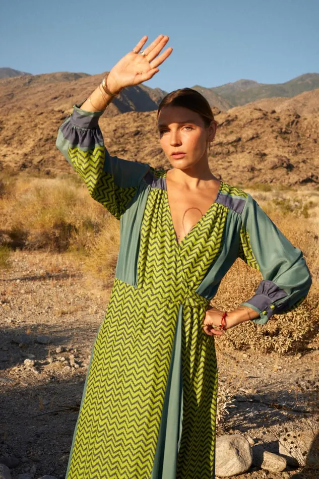 Dresses Shop Natalie Martin KATE LONG SLEEVE MAXI Block Zigzag Lime