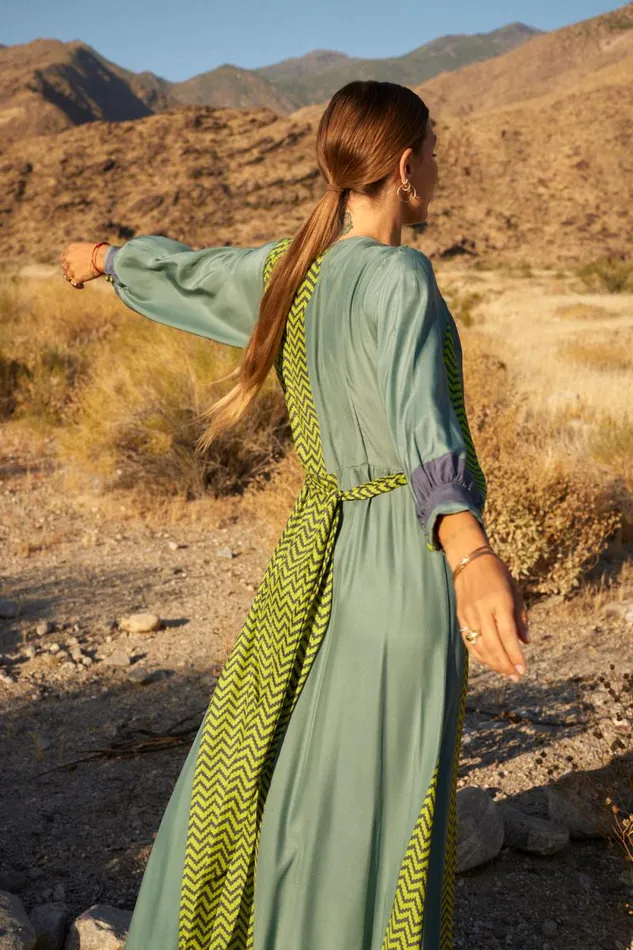 Dresses Shop Natalie Martin KATE LONG SLEEVE MAXI Block Zigzag Lime
