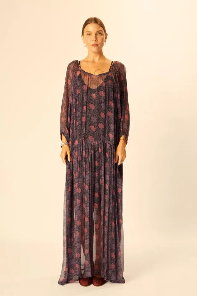 Dresses Shop Natalie Martin LAINEY DRESS WITH SASH Snowflake Aubergine