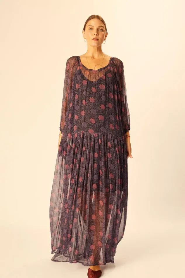 Dresses Shop Natalie Martin LAINEY DRESS WITH SASH Snowflake Aubergine