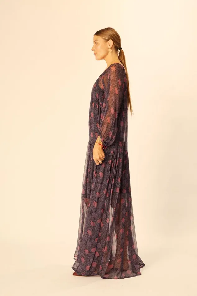 Dresses Shop Natalie Martin LAINEY DRESS WITH SASH Snowflake Aubergine