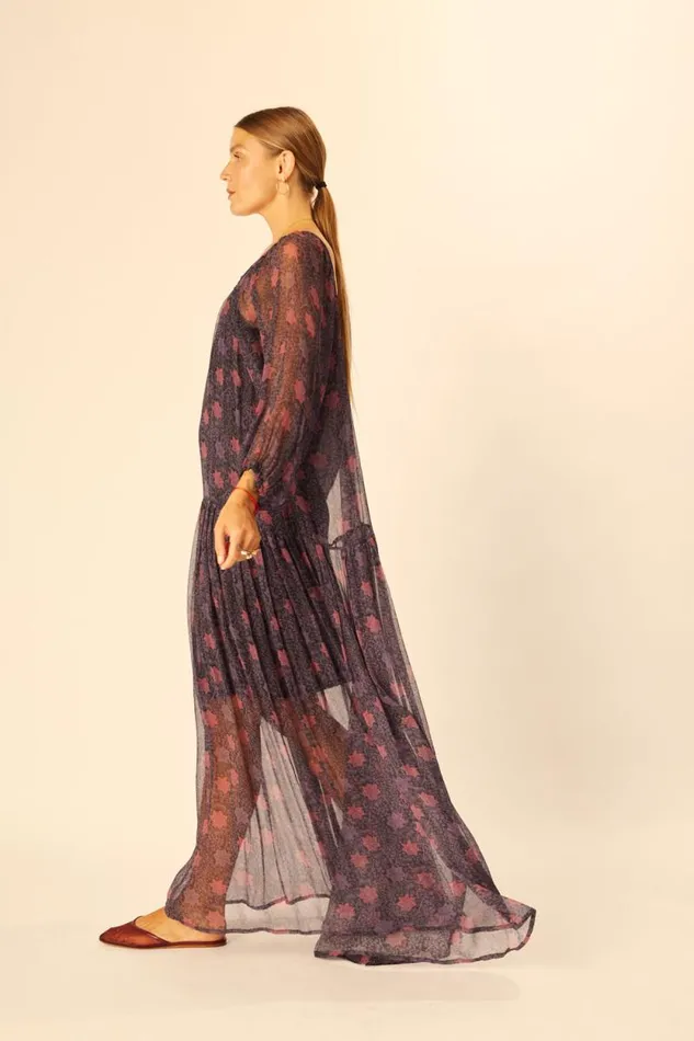 Dresses Shop Natalie Martin LAINEY DRESS WITH SASH Snowflake Aubergine