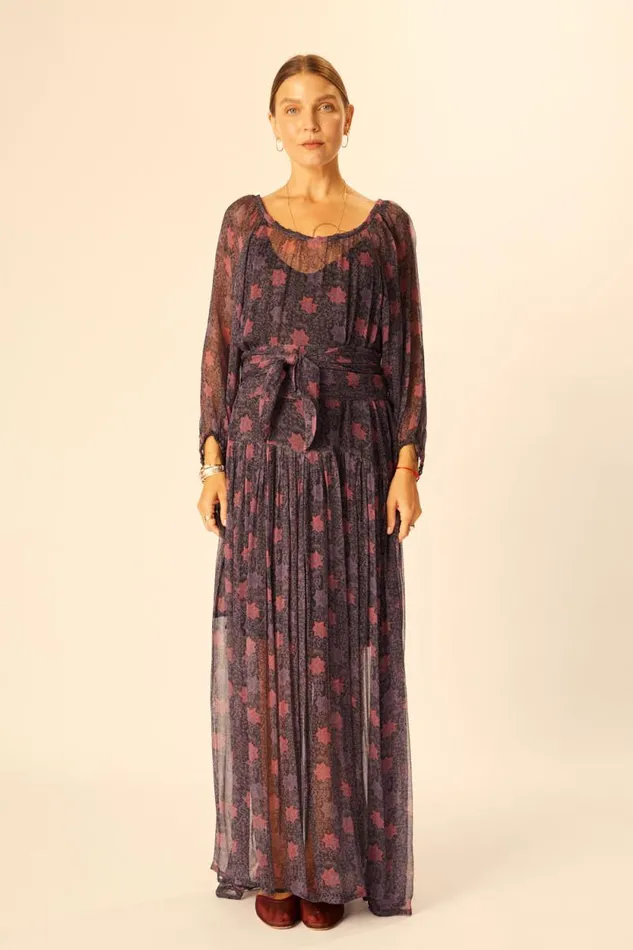 Dresses Shop Natalie Martin LAINEY DRESS WITH SASH Snowflake Aubergine