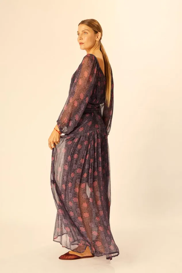 Dresses Shop Natalie Martin LAINEY DRESS WITH SASH Snowflake Aubergine