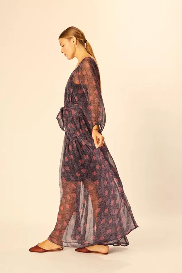 Dresses Shop Natalie Martin LAINEY DRESS WITH SASH Snowflake Aubergine