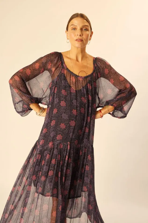Dresses Shop Natalie Martin LAINEY DRESS WITH SASH Snowflake Aubergine
