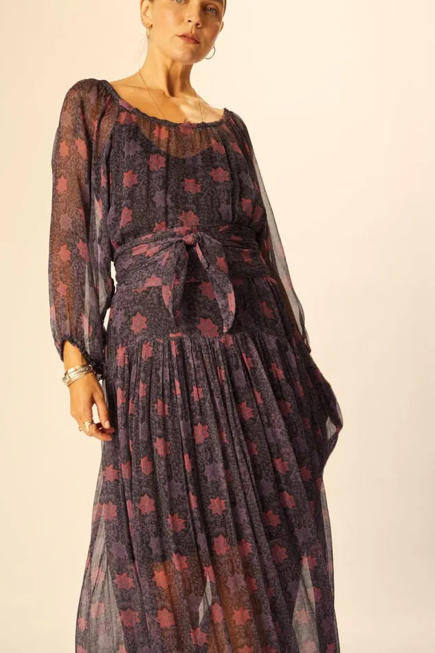 Dresses Shop Natalie Martin LAINEY DRESS WITH SASH Snowflake Aubergine