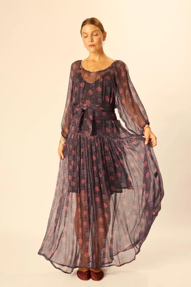 Dresses Shop Natalie Martin LAINEY DRESS WITH SASH Snowflake Aubergine
