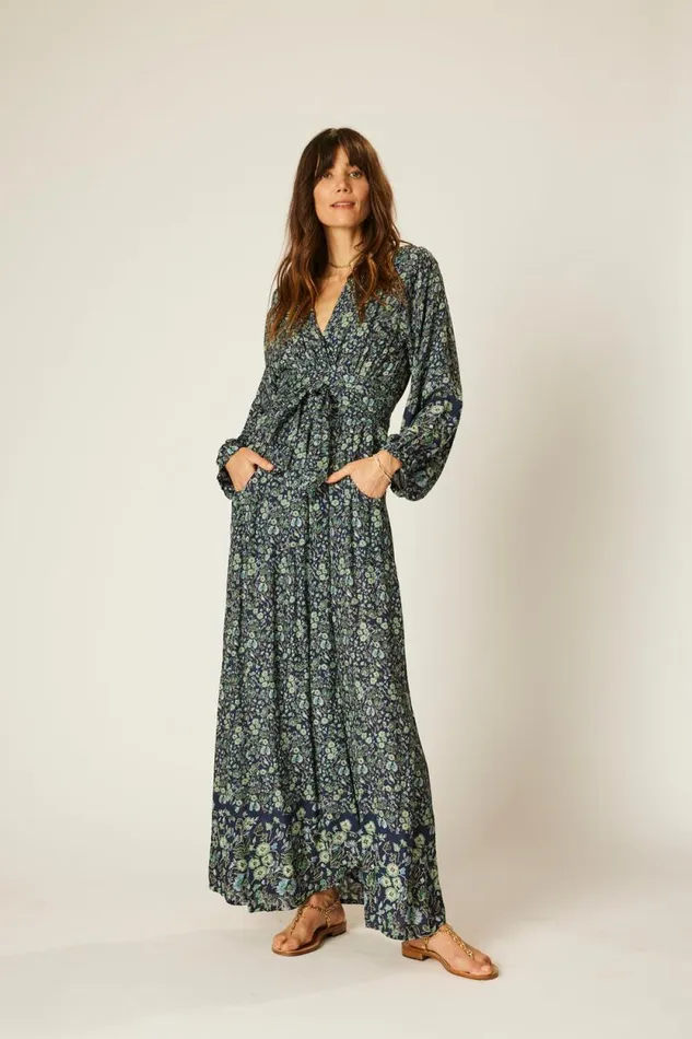 Dresses Shop Natalie Martin NICO LS MAXI WITH SASH Petite Fleur Marine