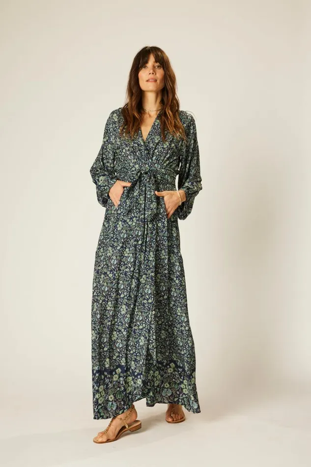 Dresses Shop Natalie Martin NICO LS MAXI WITH SASH Petite Fleur Marine