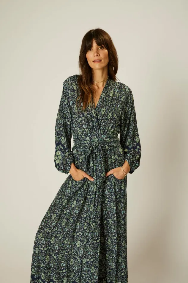 Dresses Shop Natalie Martin NICO LS MAXI WITH SASH Petite Fleur Marine