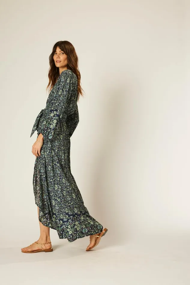 Dresses Shop Natalie Martin NICO LS MAXI WITH SASH Petite Fleur Marine