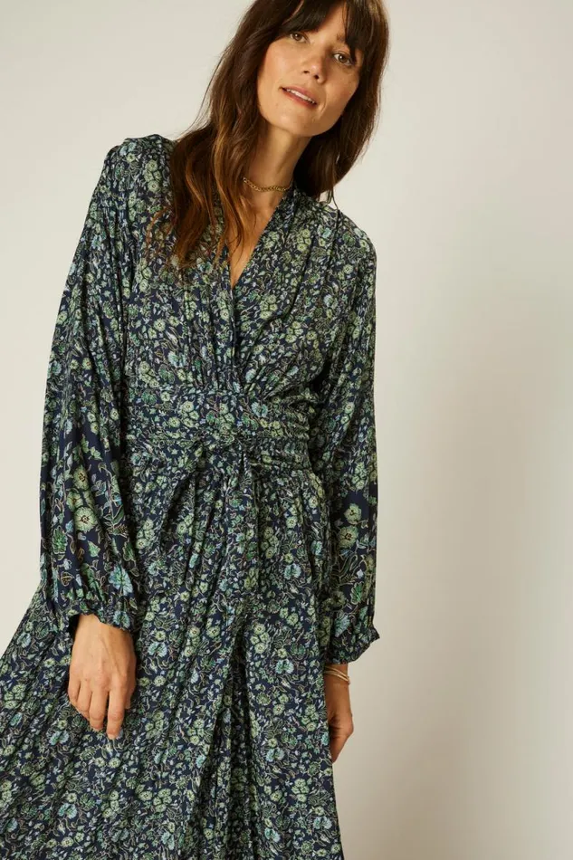 Dresses Shop Natalie Martin NICO LS MAXI WITH SASH Petite Fleur Marine