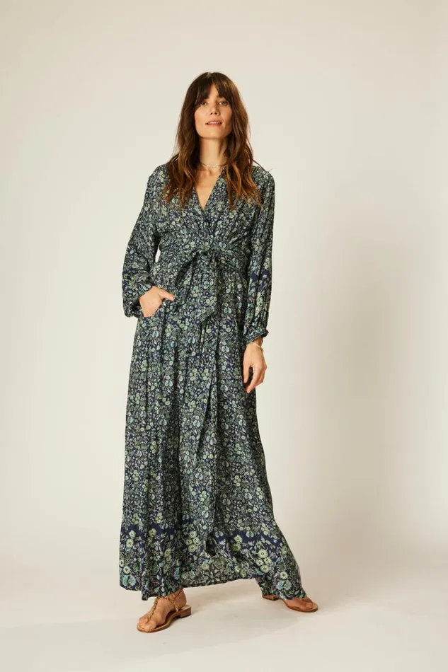 Dresses Shop Natalie Martin NICO LS MAXI WITH SASH Petite Fleur Marine